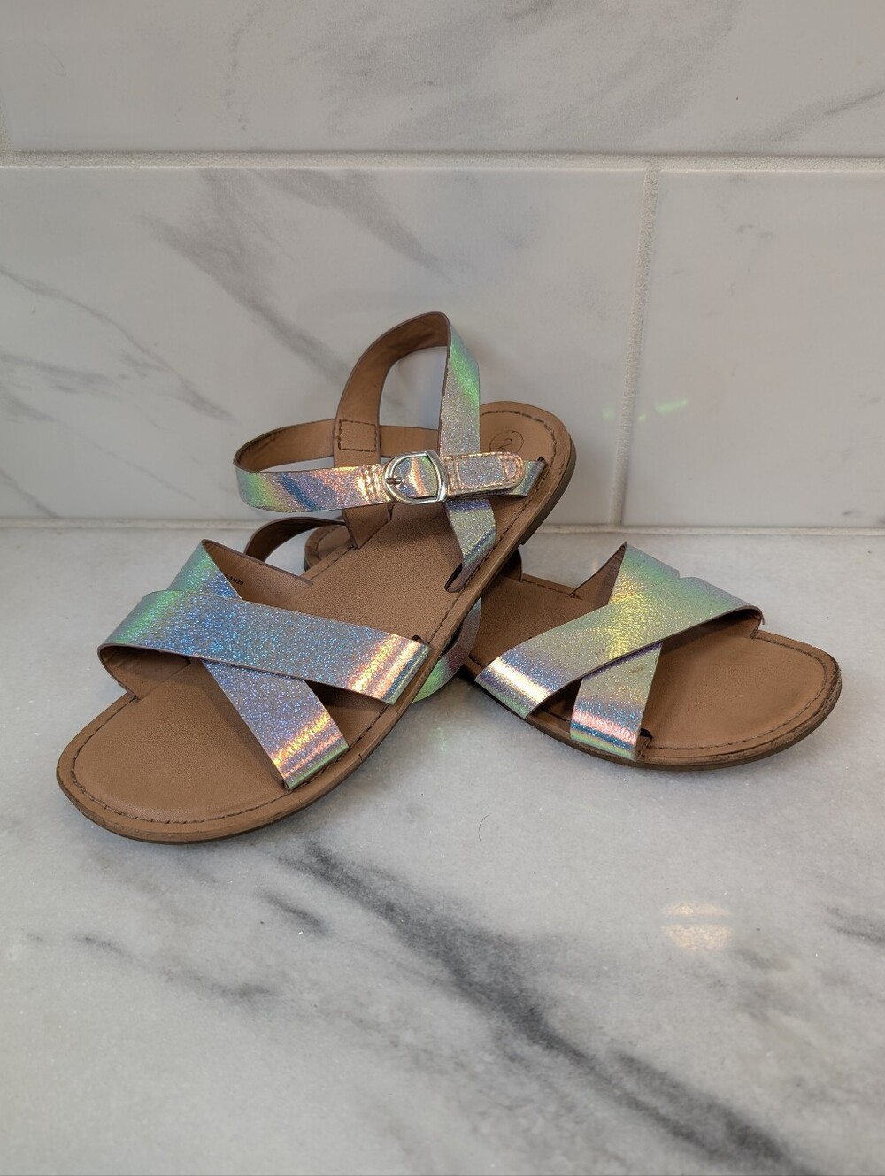 Cat & Jack Holographic Cross-Strap Girls Sandals